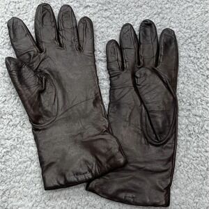 Isotoner Leather Driving Gloves Womens Size 7 Brown Leather Acrylic Nylon Lining